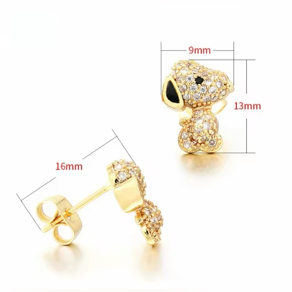 18K White Gold (Rhodium Plated) Snoopy Peanuts Theme Pave Inlay Earrings - Picture 5 of 6